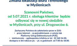 Zmiana lokalizacji Biura Terenowego ZUS w Myślenicach